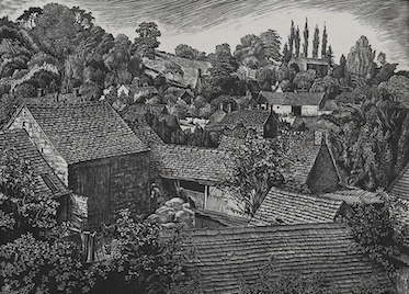 William Thomas Rawlinson (1912-1993), wood engraving, ‘September Afternoon, Warwickshire', signed and dated 1967 in pencil, limited edition 32/50, 21 x 28cm. Condition - good